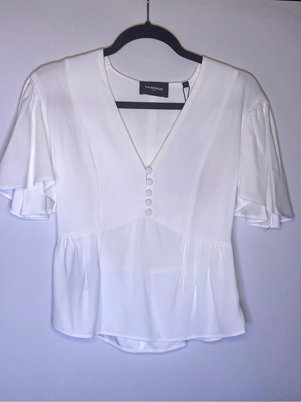 The Kooples White V-Neck
Flutter Sleeve Blouse Size 0 NWT
